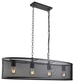 Lampadario Industrial-Nordico Rete Acciaio Nero 4 Luci E27