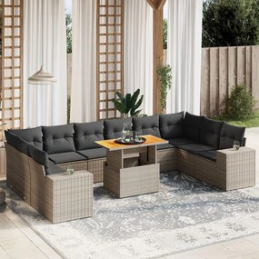 Set divani da giardino 11 pz con cuscini in polyrattan grigio