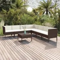 Set Divani da Giardino 8 pz con Cuscini in Polyrattan Marrone 3094455