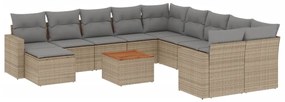 Set Divano da Giardino 12 pz con Cuscini Beige Misto Polyrattan