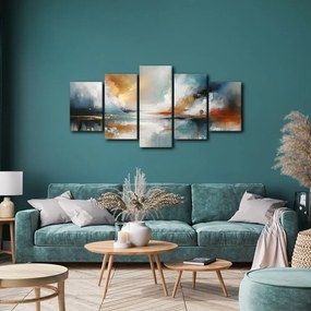 Quadri 5 pezzi – Paesaggio astratto con lago