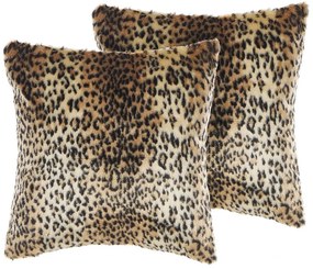 Set di 2 cuscini leopardati pelliccia marrone 45 x 45 cm FOXTAIL Beliani