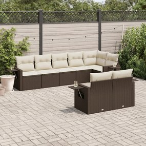 Set divani da giardino 8 pz con cuscini marrone in polyrattan