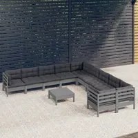 Set Divani da Giardino 11 pz con Cuscini Grigi Massello di Pino 3097015