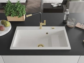 Mexen Omar lavello in granito 1-vasca 800 x 480 mm, bianco, sifone dorato - 6520801005-20-G