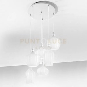 Cleofe s/6  -lampadario a sospensione 6 luci attacco e27 in vetro c...