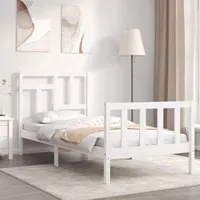 Giroletto con Testiera Bianco 90x200 cm in Legno Massello 3193127