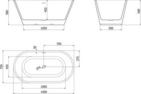 Mexen Luna vasca da bagno indipendente 140 x 75 cm, bianca, troppopieno dorato - 52031407500-50