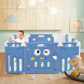 Costway Recinto per bambini con 14 pannelli pieghevoli porta richiudibile, Box per bambini da interno 160x118x65cm Blu