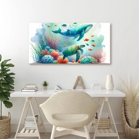 Quadro su tela – Tartaruga e balena nell’oceano