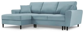 Divano angolare azzurro allungabile e con contenitore (con penisola a sinistra/con chaise lounge) con rivestimento in velluto a coste Kyoto – Cosmopolitan Design