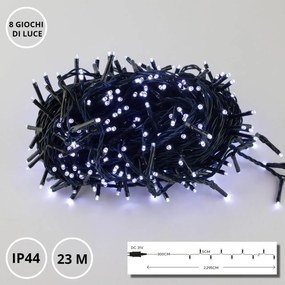 Catenaria NATALIZIA LED 8 GIOCHI DI LUCE 23m IP44 - Cavo VERDE Colore Bianco Freddo 7500 - 8500 °K