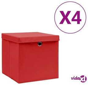 vidaXL Contenitori con Coperchi 4 pz 28x28x28 cm Rosso