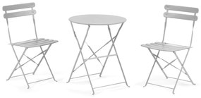 Kave Home - Set da esterno Beryl con tavolo e 2 sedie pieghevoli in metallo grigio chiaro