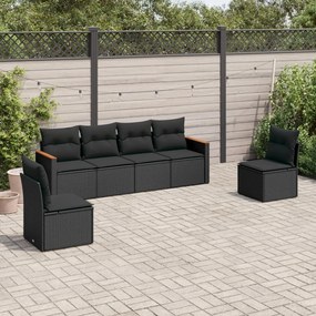 Set divano da giardino 6 pz con cuscini nero in polyrattan