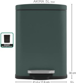 Cestino per la spazzatura verde scuro in acciaio con pedale 5 l Akira – Spirella