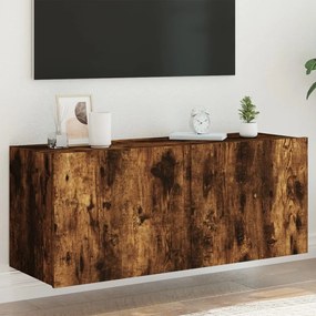 Mobile Tv A Parete Con Luci Led Rovere Fumo 100x35x41 Cm /
