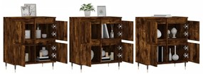 Credenze 3 pz rovere fumo in legno multistrato