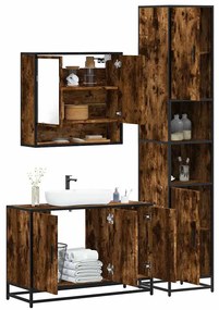 Set Mobili Da Bagno 3 Pz Rovere Fumo İn Legno Multistrato /