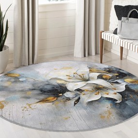 Tappeto rotondo blu/grigio lavabile ø 120 cm Golden Lilly – Mila Home