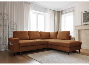 Divano letto in velluto a coste arancio-marrone (angolo destro) Lofty Lilly - Miuform