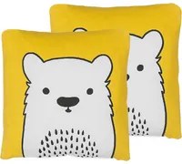 Set di 2 cuscini per bambini Set di 2 cuscini con immagine di orso in tessuto giallo con imbottitura morbida giocattolo per bambini