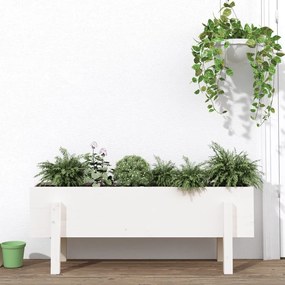 Fioriera Rialzata Da Giardino Bianca 101x30x38 Cm Massello Pino /