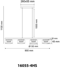 Globo 16055-4HS - Lampadario LED a sospensione con filo HIGGINS 4xGX53/6W/230V fumé/nero