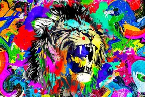 Carta da parati autoadesiva – Testa di leone colorata