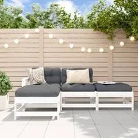 Set Divani da Giardino 4pz con Cuscini in Legno Massello Bianco 3186019