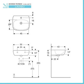 Lavabo sospeso 50 cm Geberit bianco lucido monoforo Fantasia