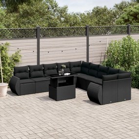 Set divani da giardino 11 pz con cuscini in polyrattan nero