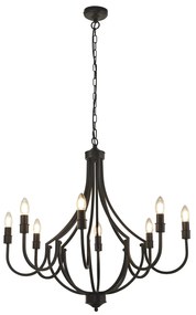 Lampadario Industrial-Nordico Loggia Acciaio Nero 8 Luci E14