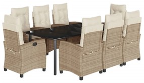Set da pranzo da giardino 9 pz con cuscini beige in polyrattan