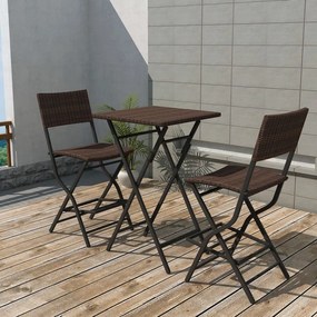 Set Da Bistrot 3 Pz Pieghevole İn Acciaio E Polyrattan Marrone /