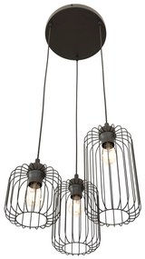 Sospensione Minimal Industrial Minerva 3 Luci Tonda Nera