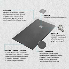 Piatto doccia marmo resina 70x130 Karen antracite effetto pietra