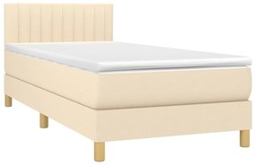 Letto a molle con materasso e led crema 90x190 cm in tessuto