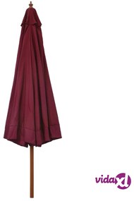 vidaXL Ombrellone da Esterni con Palo in Legno 330 cm Rosso Borgogna