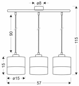 Lampadario a sospensione con filo PORTO 3xE27/60W/230V nero/marrone