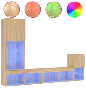 Mobili tv a muro con led 4pz rovere sonoma legno multistrato