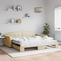 Divano Letto con Letto Estraibile Crema 100x200 cm in Tessuto 3197539