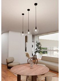 Sospensione 1 Luce Fuxi In Acciaio Nero E Vetro Trasparente