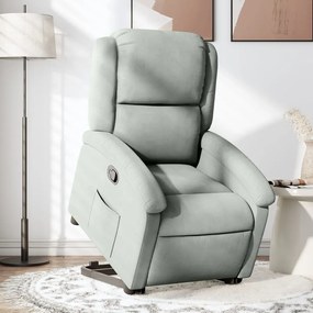 Poltrona Alzapersona Reclinabile Grigio Chiaro İn Velluto /