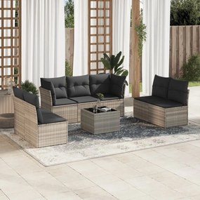 Set divano da giardino 8pz con cuscini grigio chiaro polyrattan