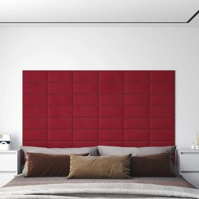 Pannelli Murali 12 Pz Rosso Vino 30x15 Cm Velluto 0,54 M² /