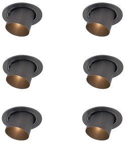 Set di 6 faretti da incasso moderni color canna di fucile GU10 50mm rotondi inclinabili - Installa