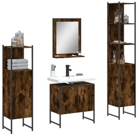 Set Mobili Da Bagno 4 Pz Rovere Fumo İn Legno Multistrato /
