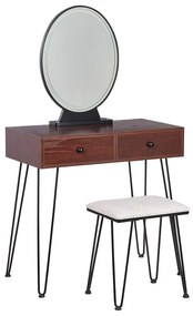 Tavolino da toeletta con 2 cassetti e specchio LED marrone scuro e nero LOIX Beliani