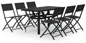 Set da pranzo per giardino 7 pz grigio e nero